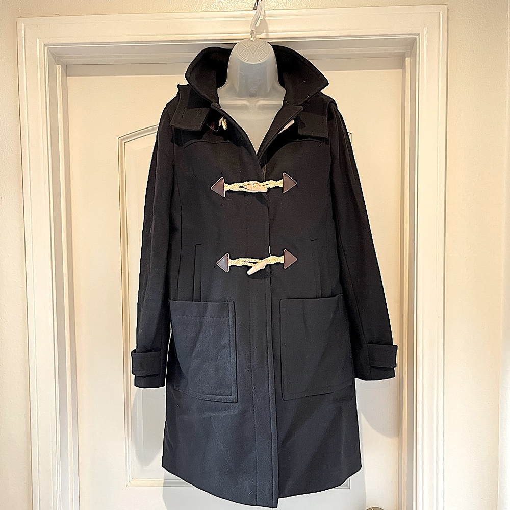 Italian-Made Knee-length Merino Wool Toggle Closure Pea Coat Detachable Hood